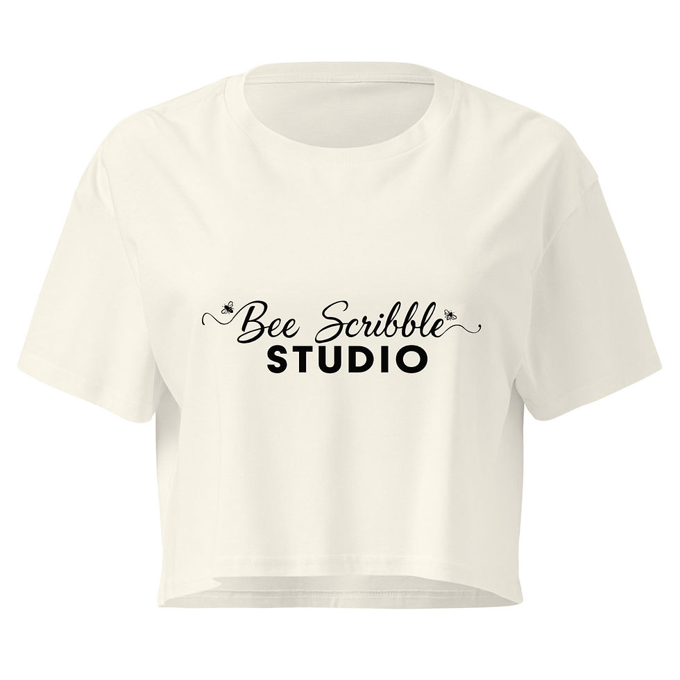Thumbnail: Bee Scribble Studio cropped t-shirt in cream with signature script logo