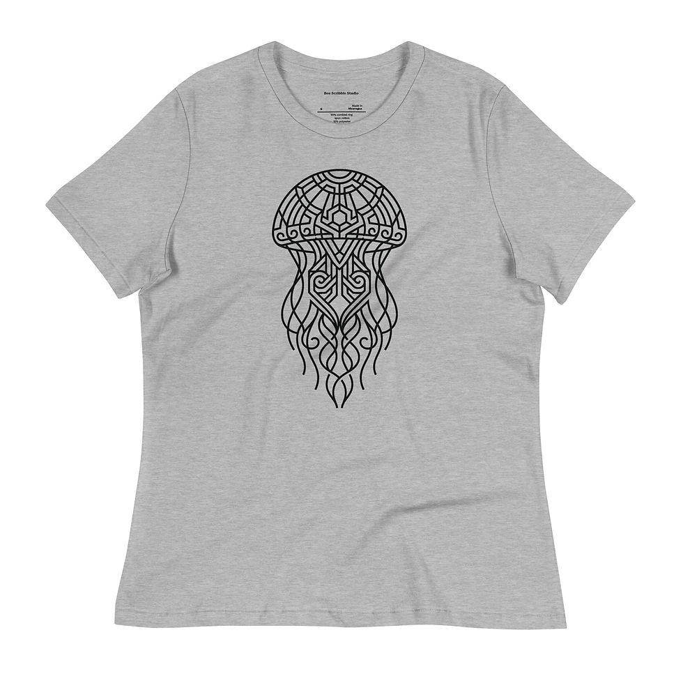 Flow jellyfish graphic printed on heather gray women’s t-shirt front view