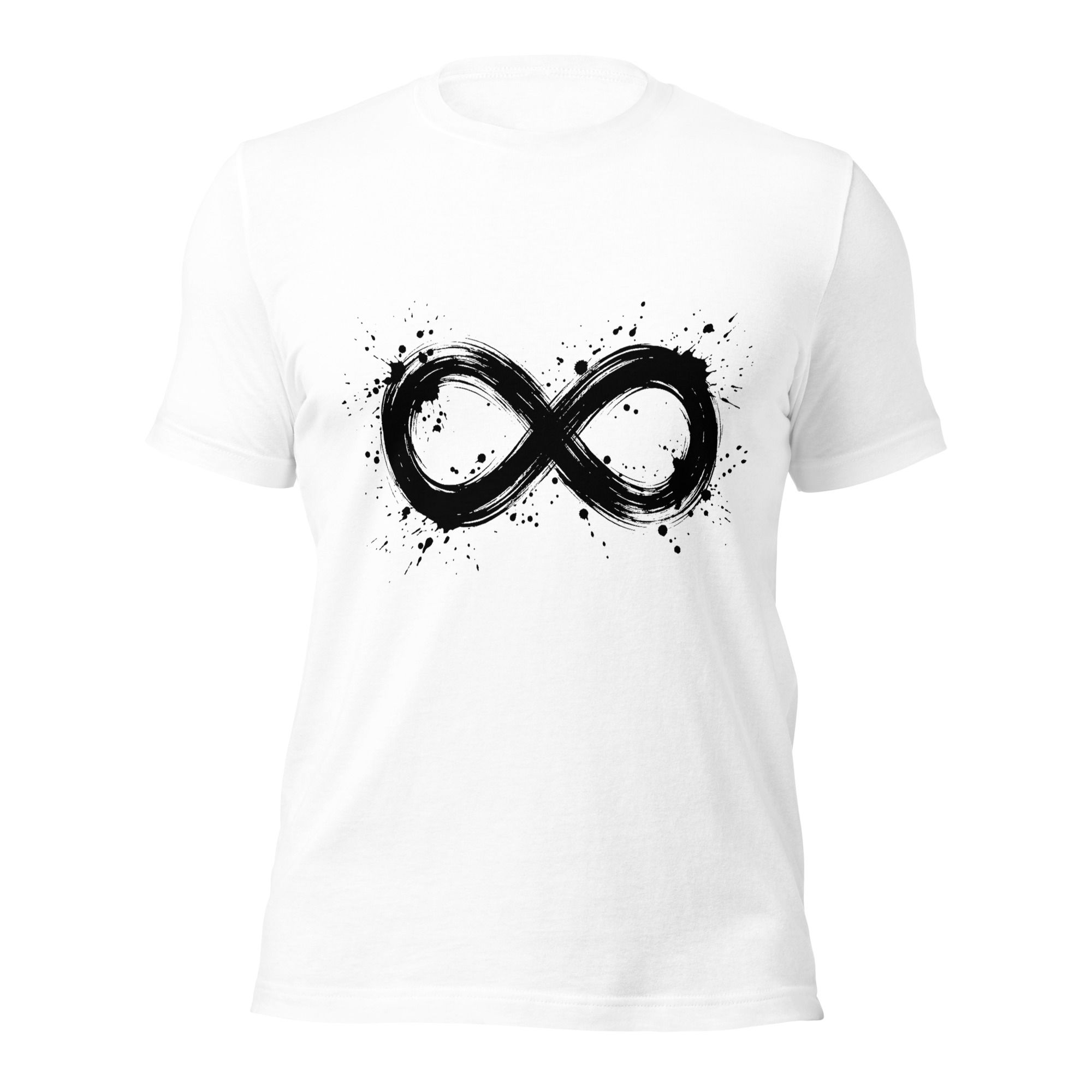 black infinity symbol t shirt front view minimal brush stroke design
