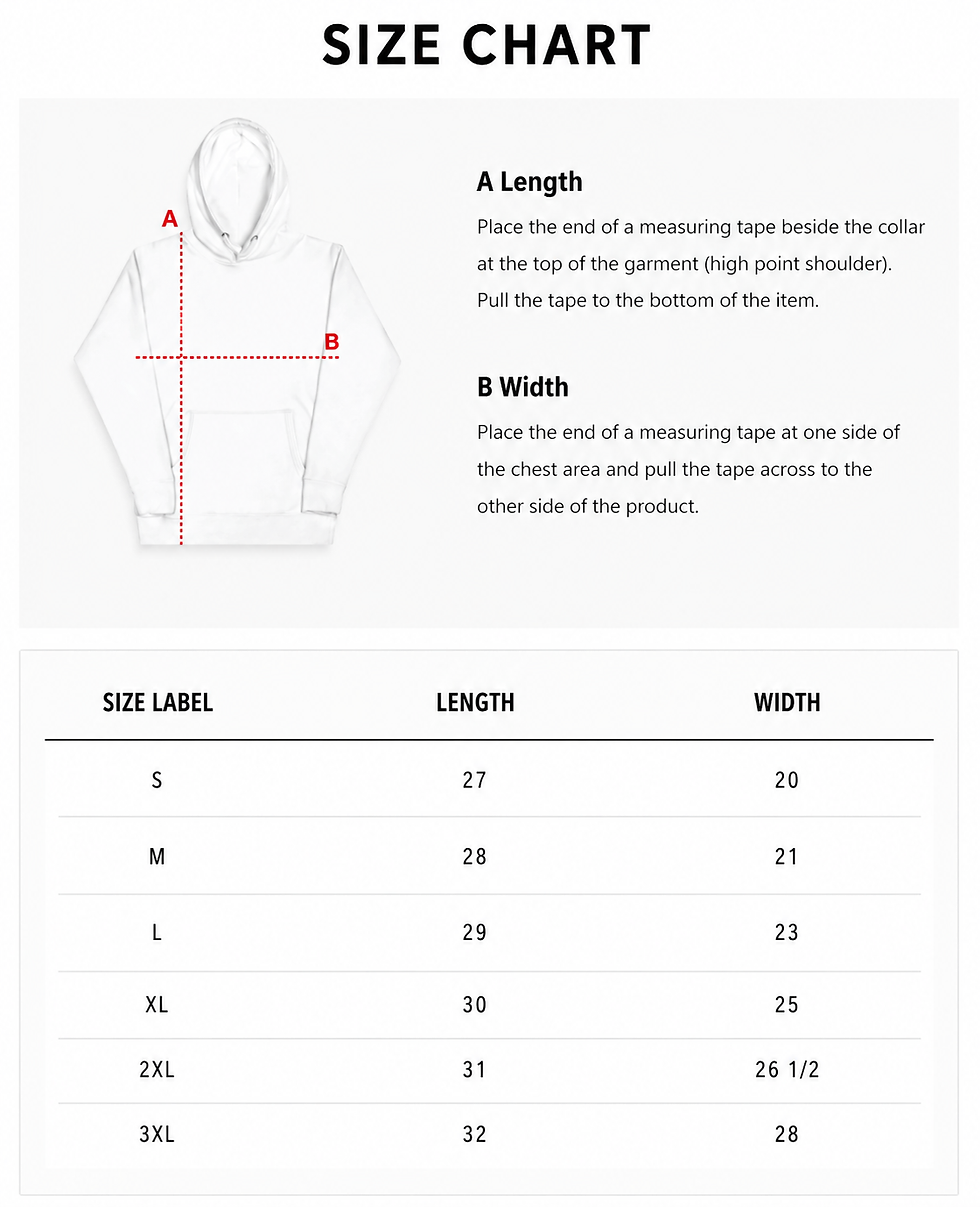 Thumbnail: Size guide for Lion hoodie with garment measurements and fit details