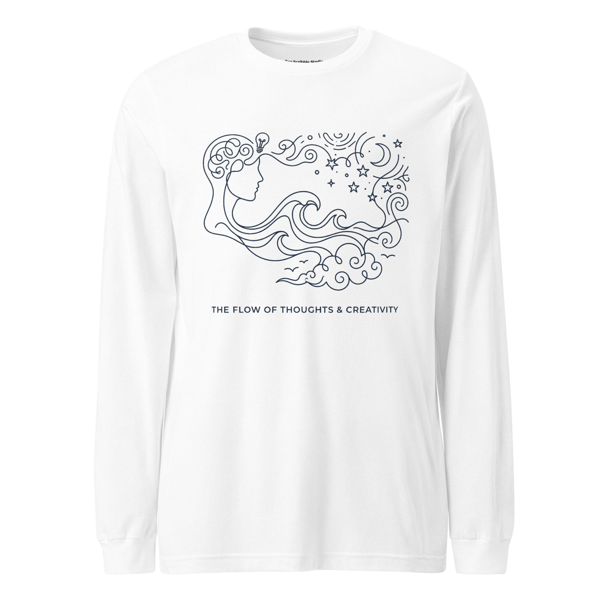 mens white long sleeve t shirt minimal line art creative flow design graphic