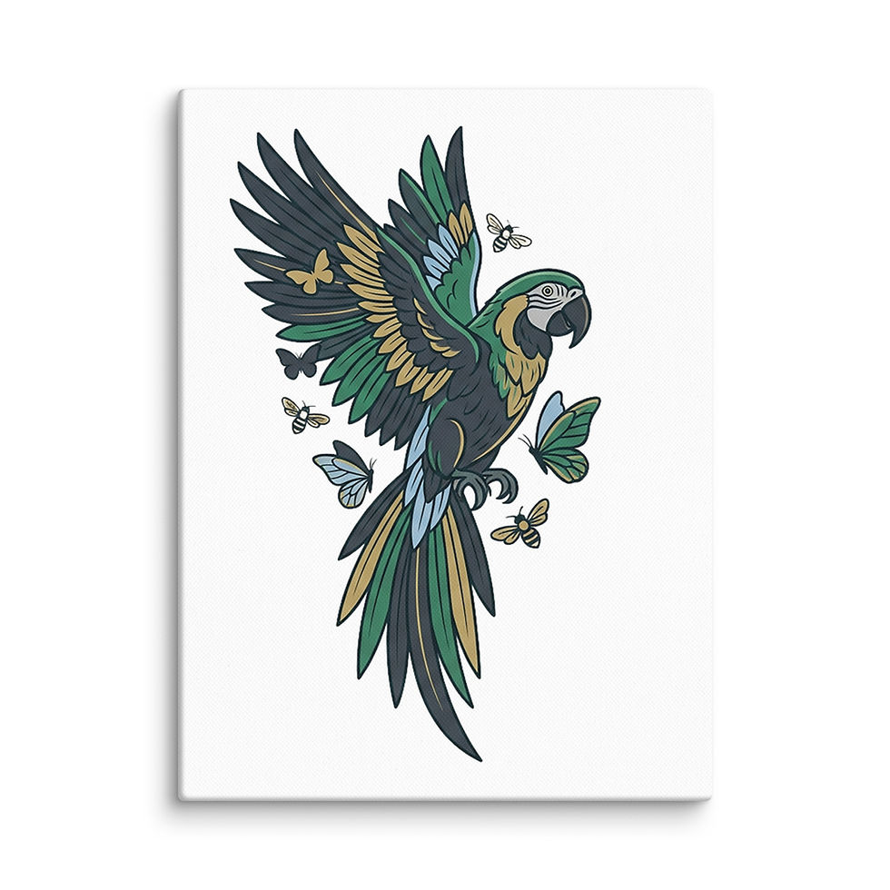 Thumbnail: Close-up detail of Aurelian Flight parrot artwork on textured archival canvas