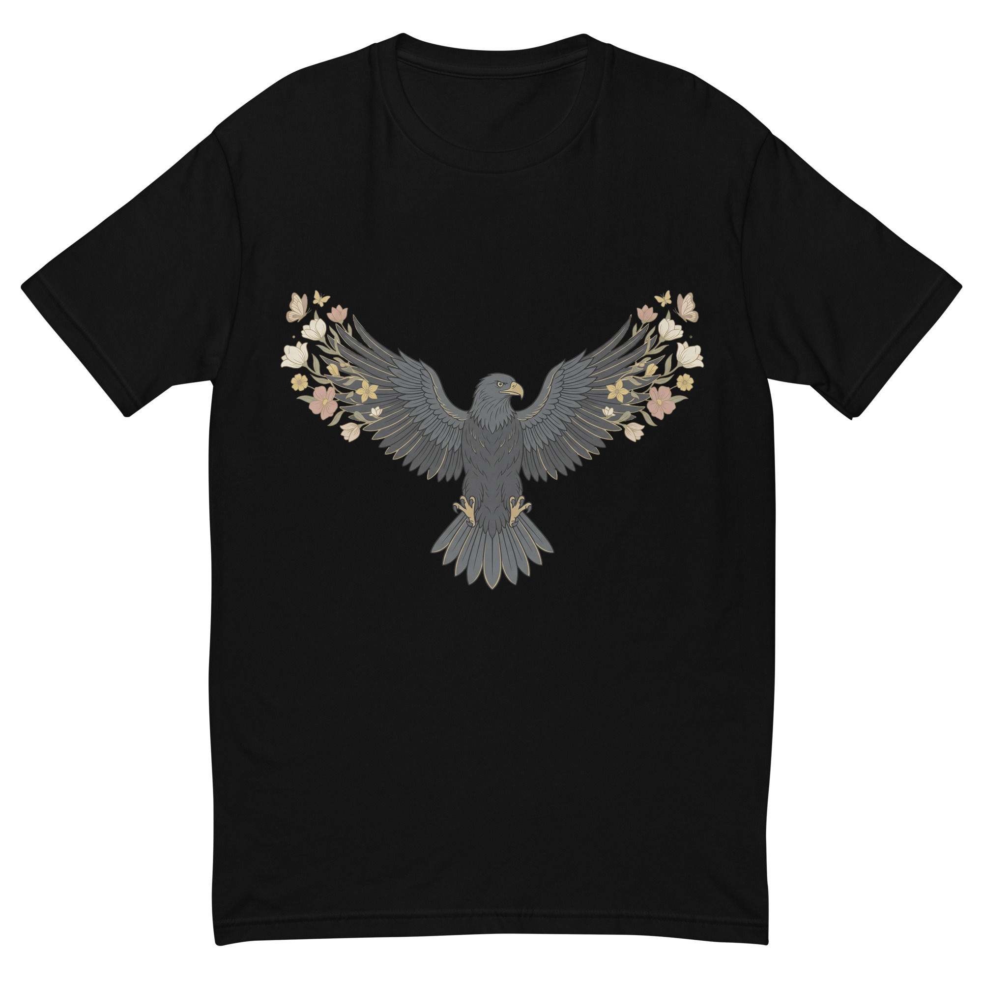 Men’s fitted black cotton t-shirt with eagle graphic on the front