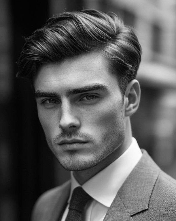 Mann mit klassischem Haarschnitt, präzise mit Schere geschnitten