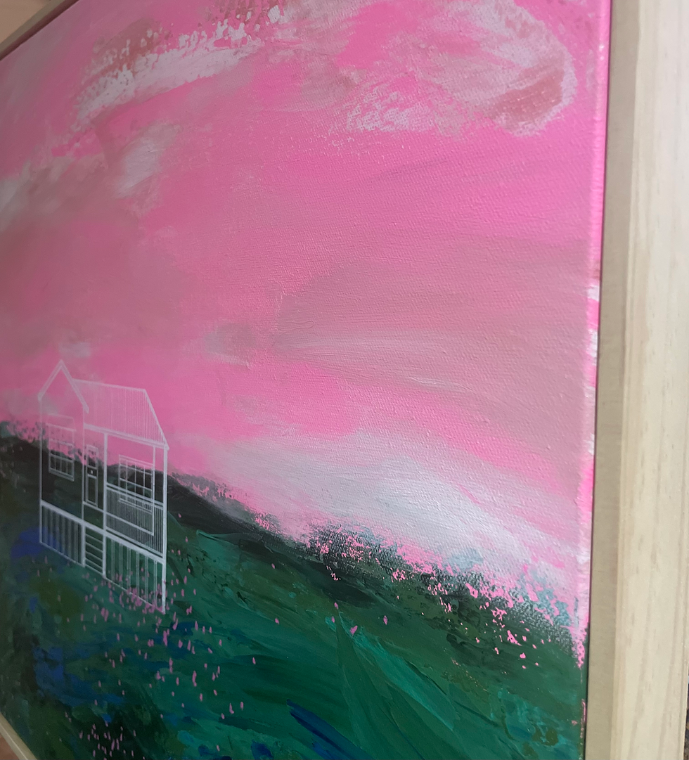Thumbnail: A place to flourish | Vibrant pink sky painting | Original art