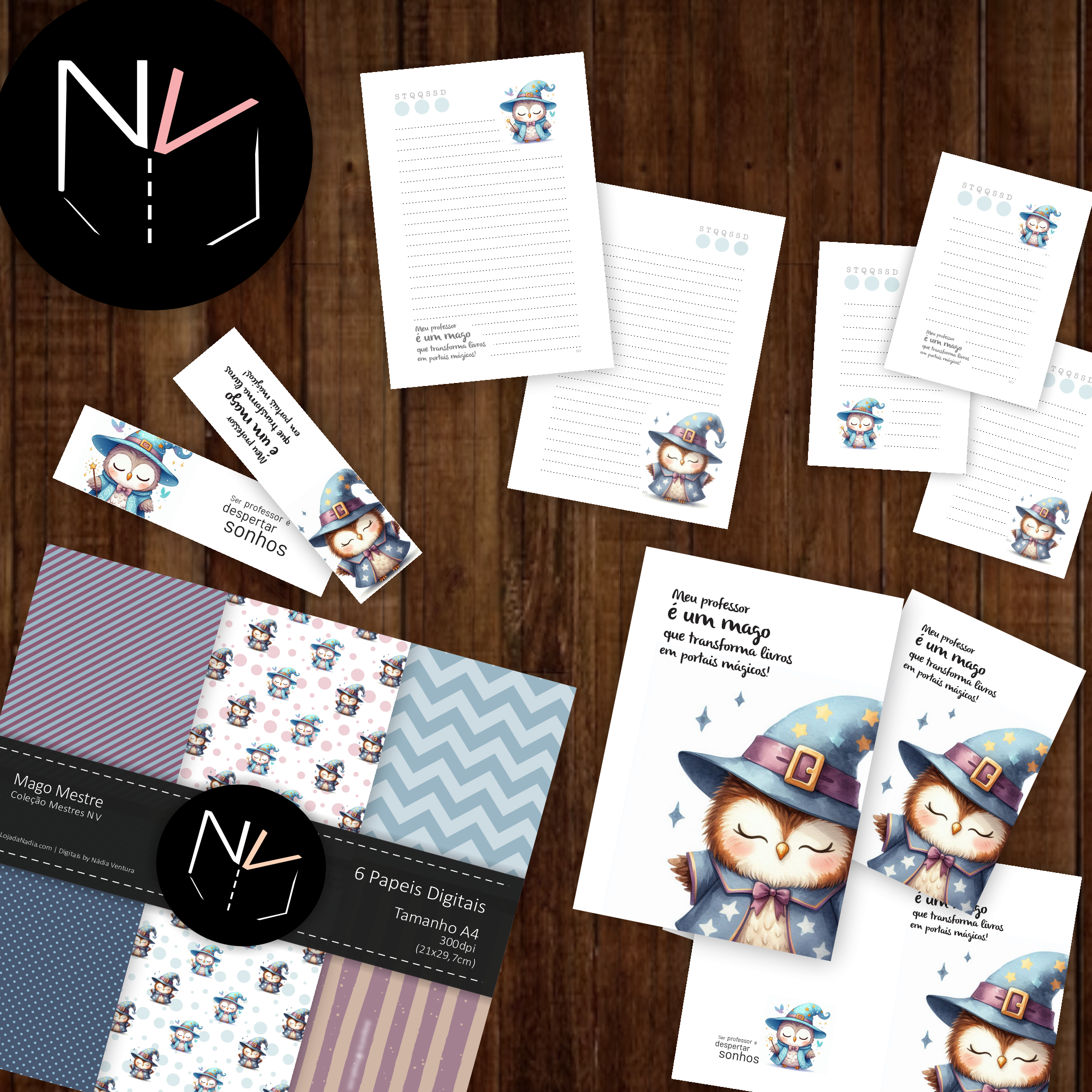 Kit MAGO Mestre A5+A6 - Miolos Papeis Capas e Marcador - Col Mestres NV