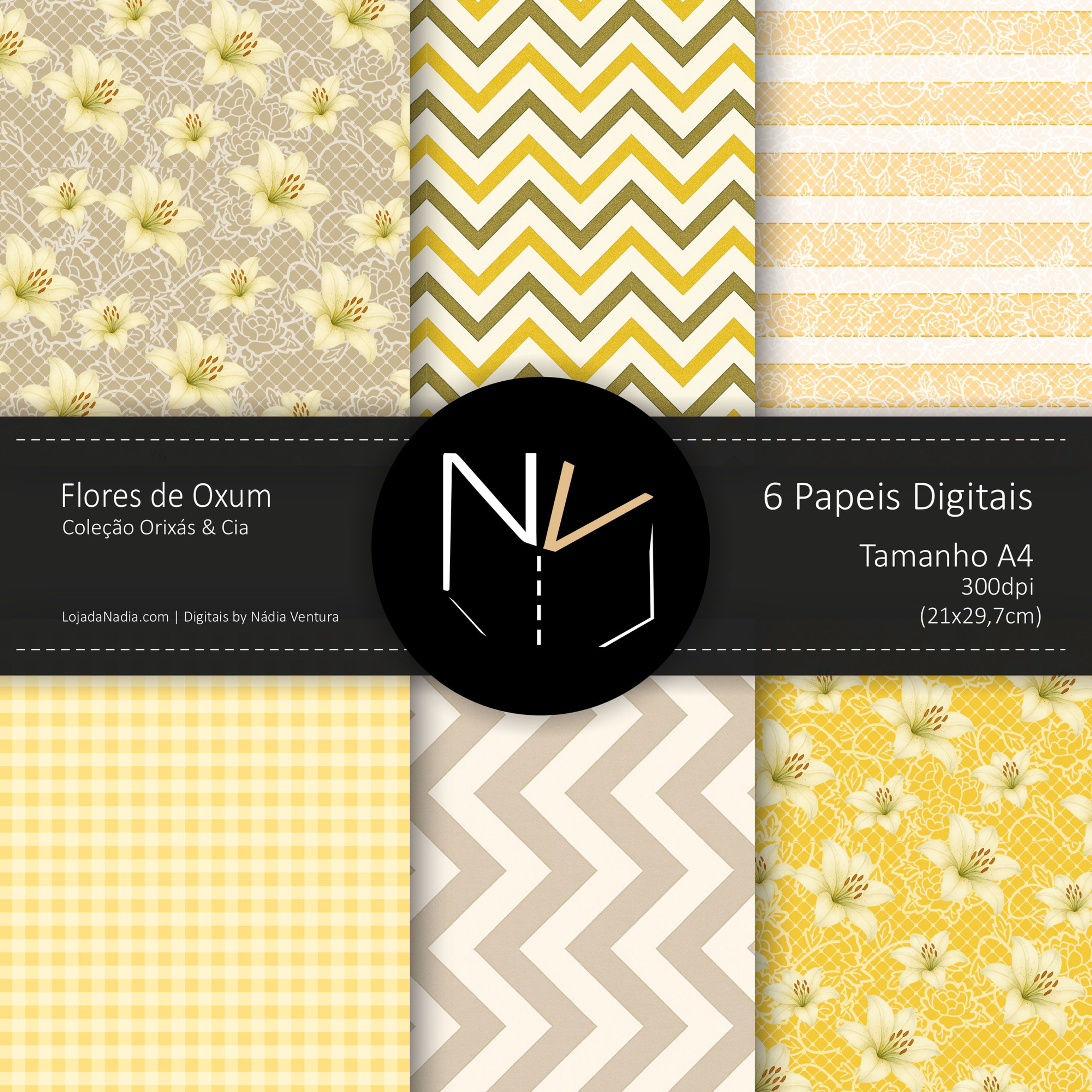 Kit Flores de Oxum  |  6  PAPEIS A4  -  Col.