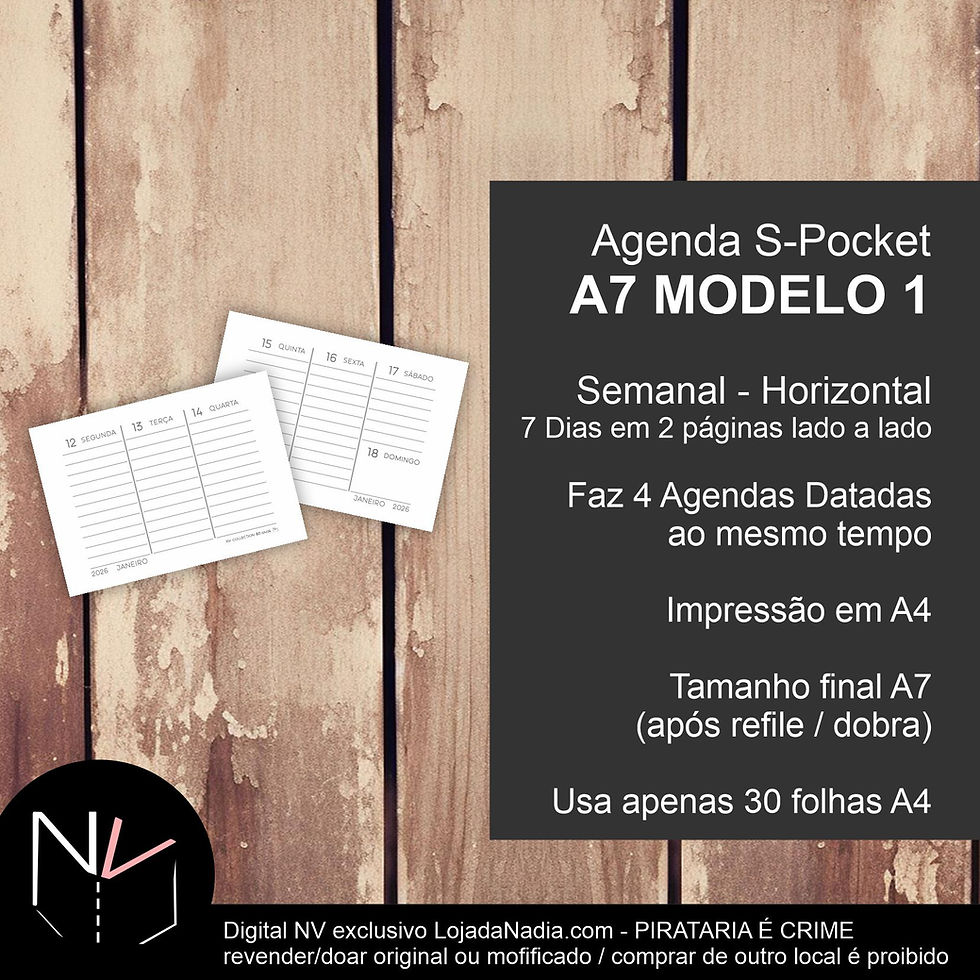 MODELO 1 - Agenda 2026 S-Pocket A7 HORIZONTAL - Semanal  CF  | v2 - Col Clean NV