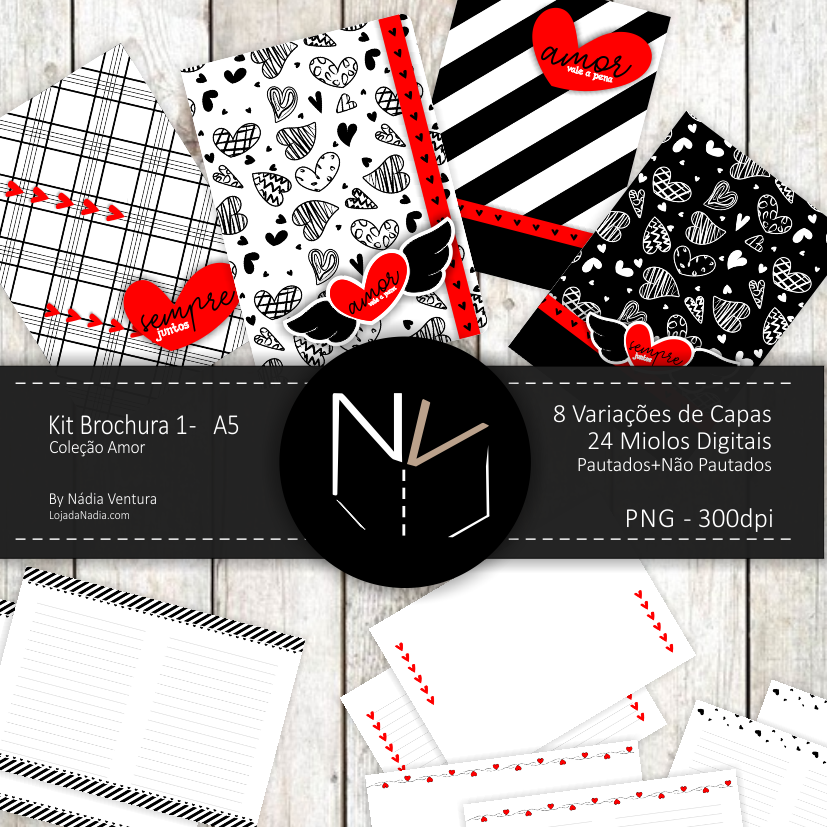 COMBO Kit Amor 1 Brochura A5+A6+Papeis+Extras - Para Imprimir