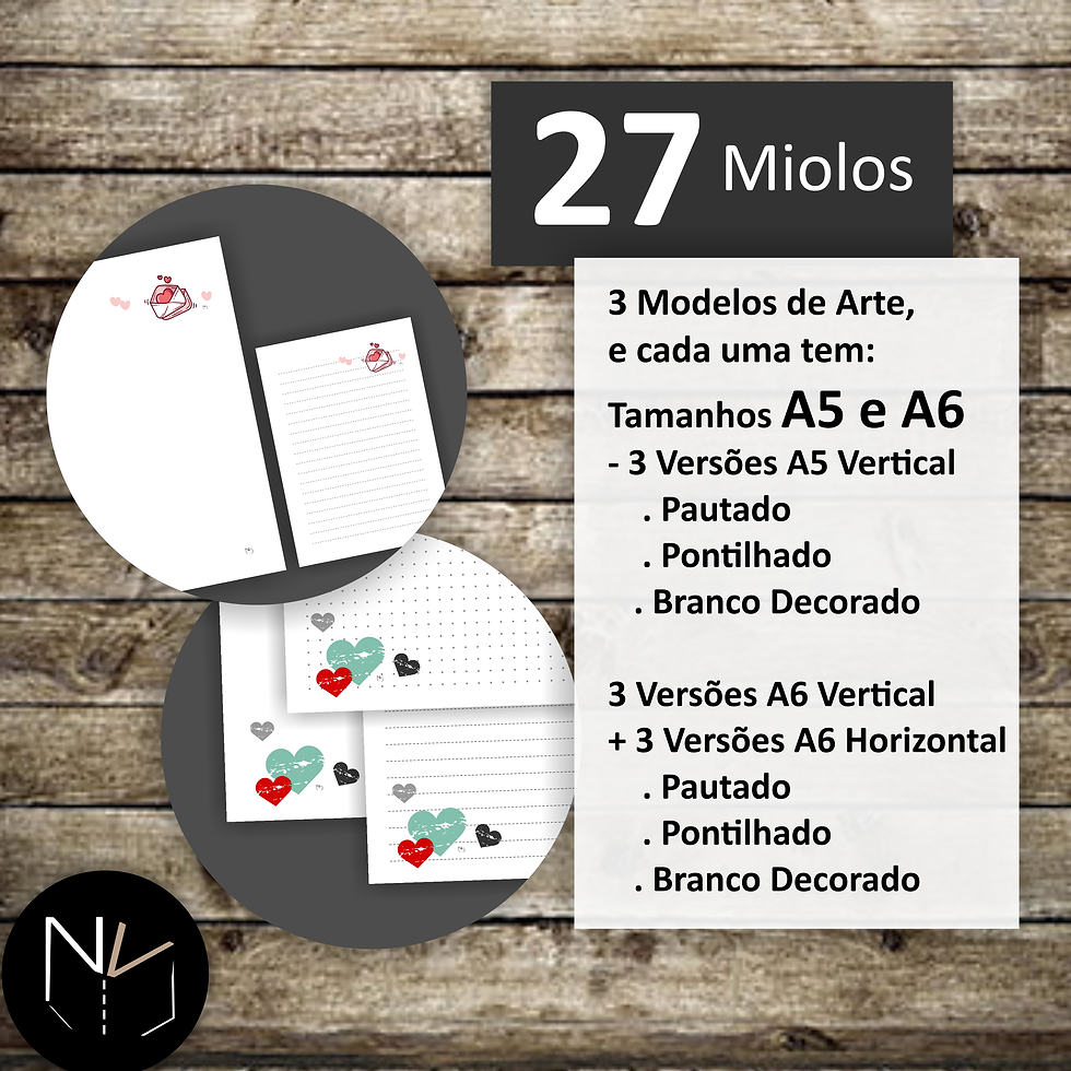 Miniatura: AMO EM VC  | PACK 27 Miolos - A5 + A6 HV | Pautado +Sem Pautas +Pontilhado -Amor