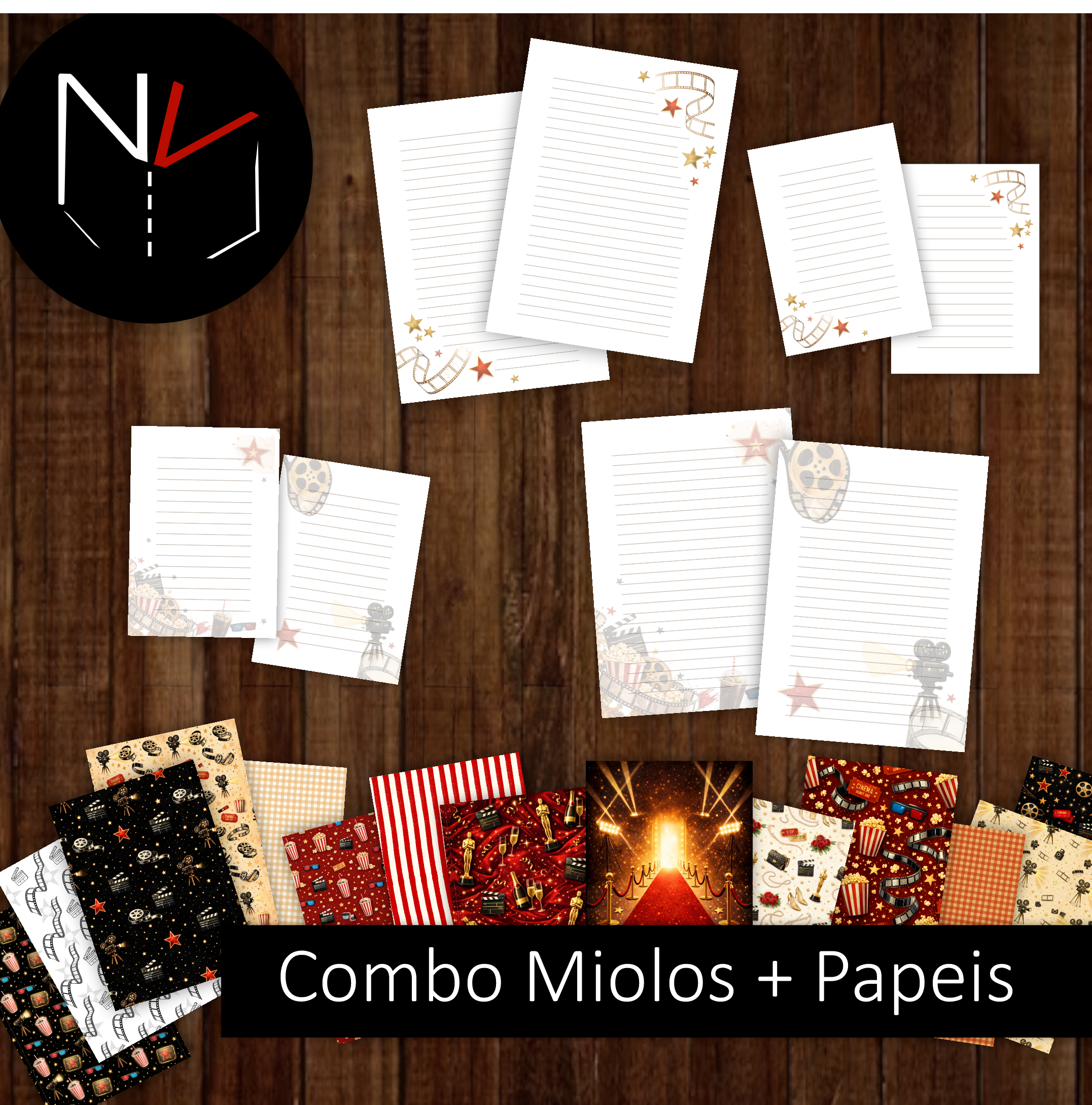 Uma noite de Cinema ... | COMBO - 4 Miolos A5+A6 e 14 Papeis A4 - Col Cine NV