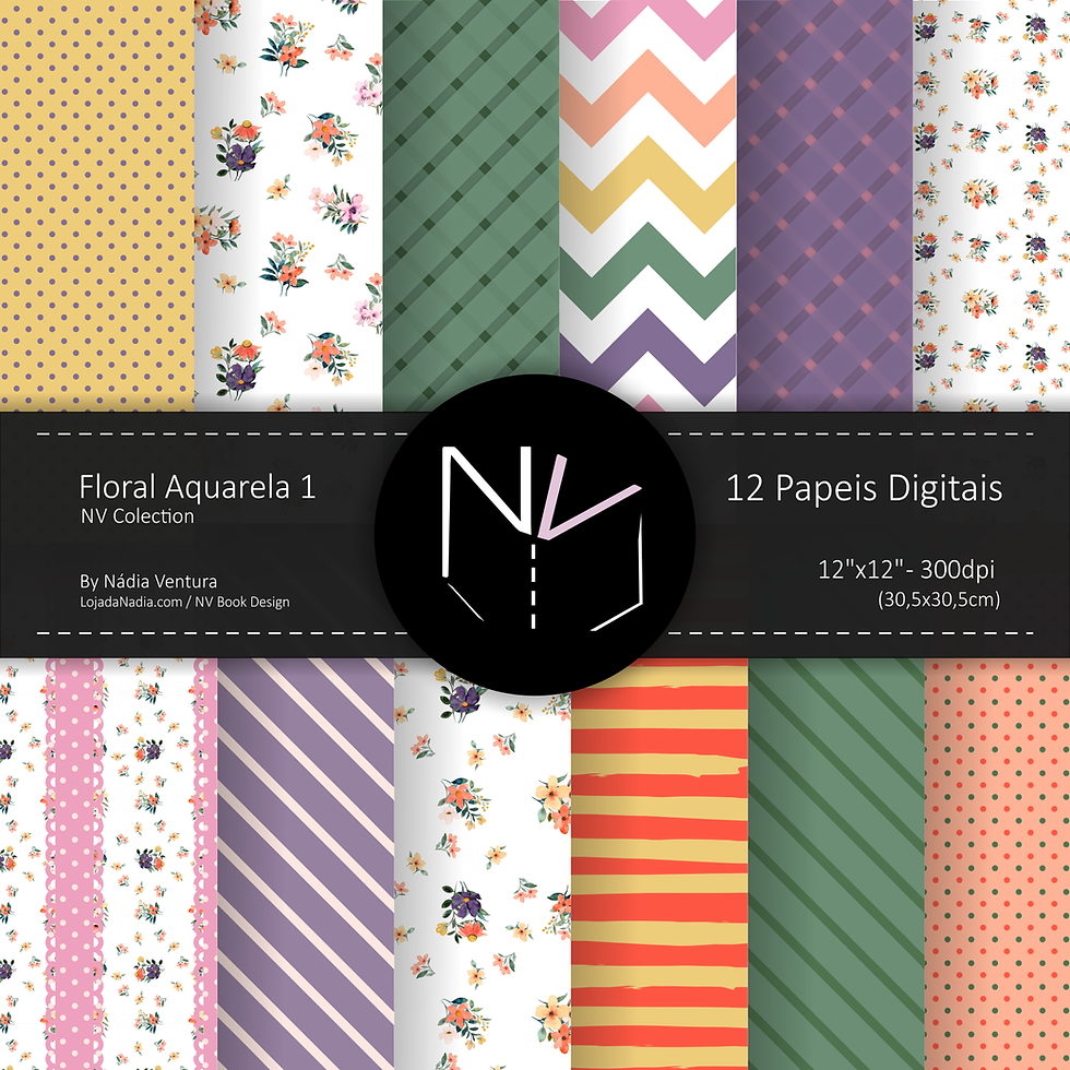 Miniatura: Kit Floral Aquarela 1 - Col Floral NV - Capas A5 + Papeis