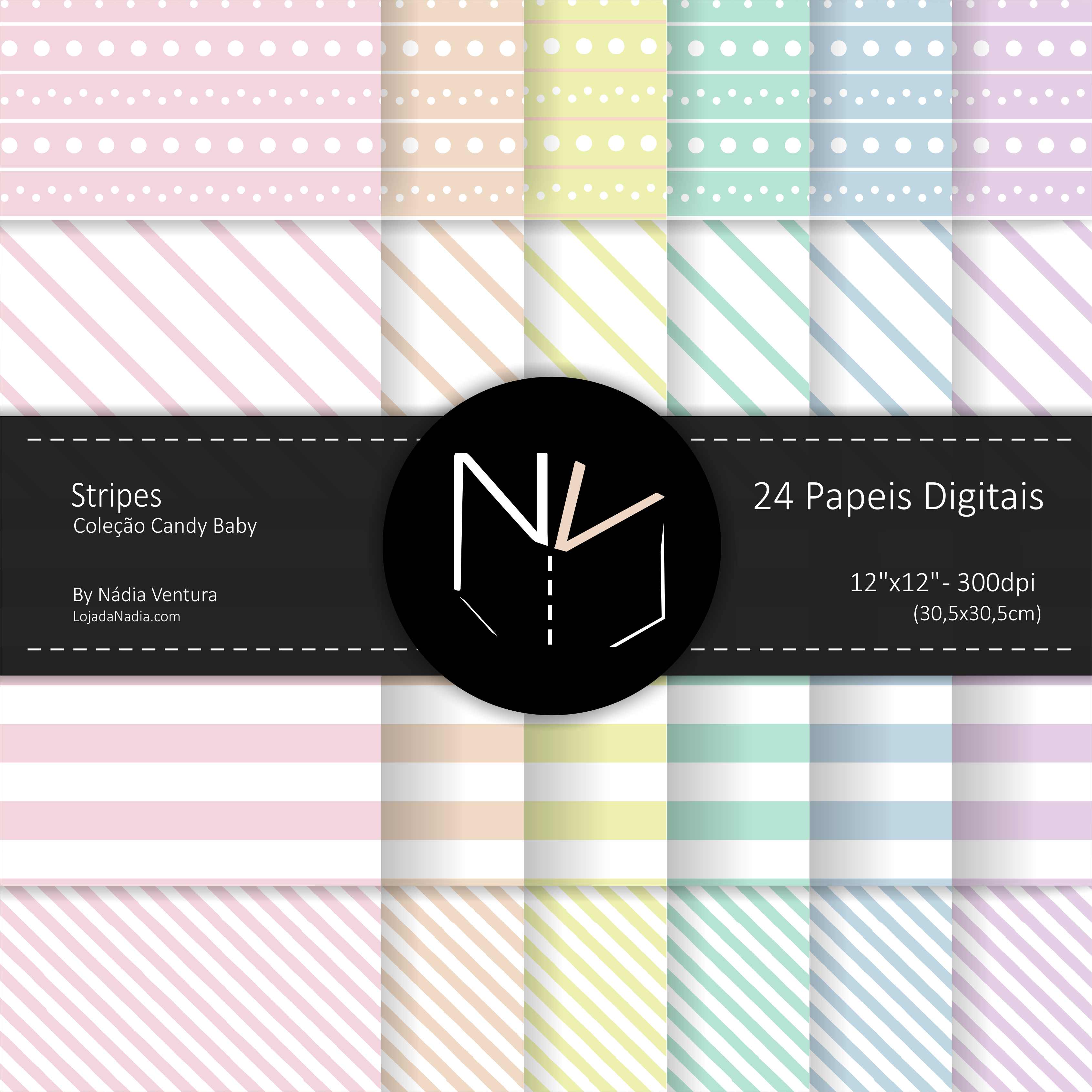 Papeis NV Candy Baby Stripes - Para Imprimir