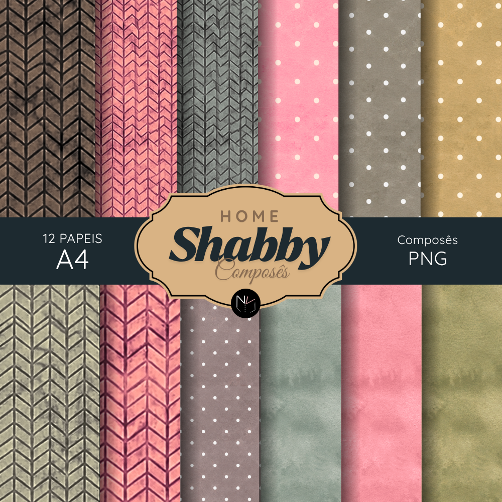 Composês HOME SHABBY | 12 Papeis A4 - Coleção Vintages NV