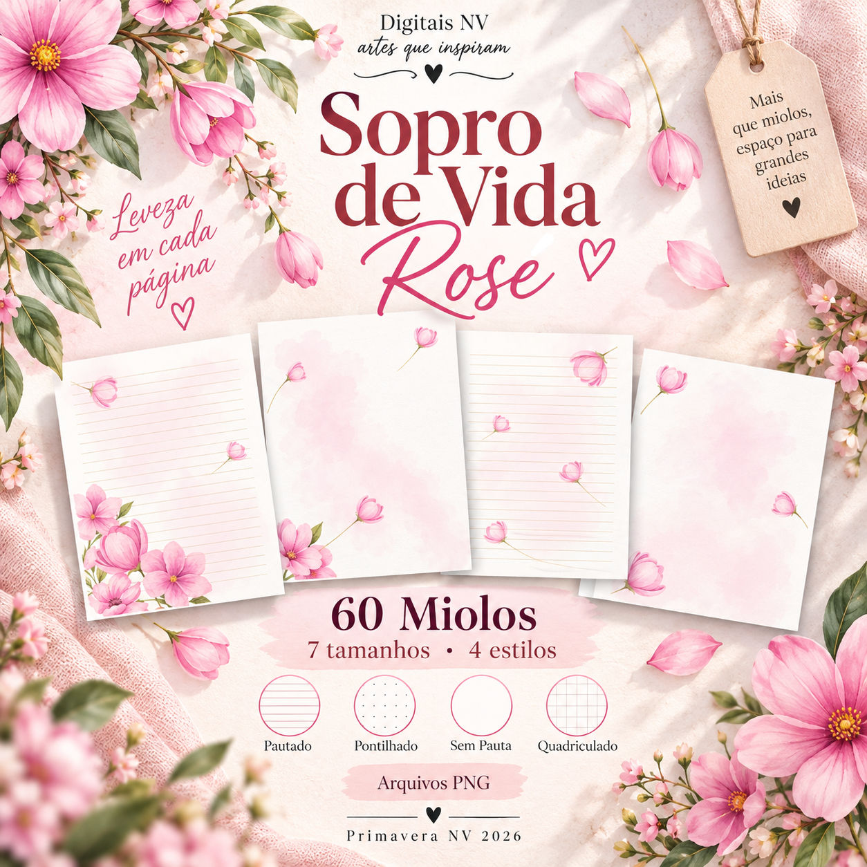 ROSE  Sopro de Vida  |  60 Miolos A5 A6 A7 Long Square Multiform | Primavera26