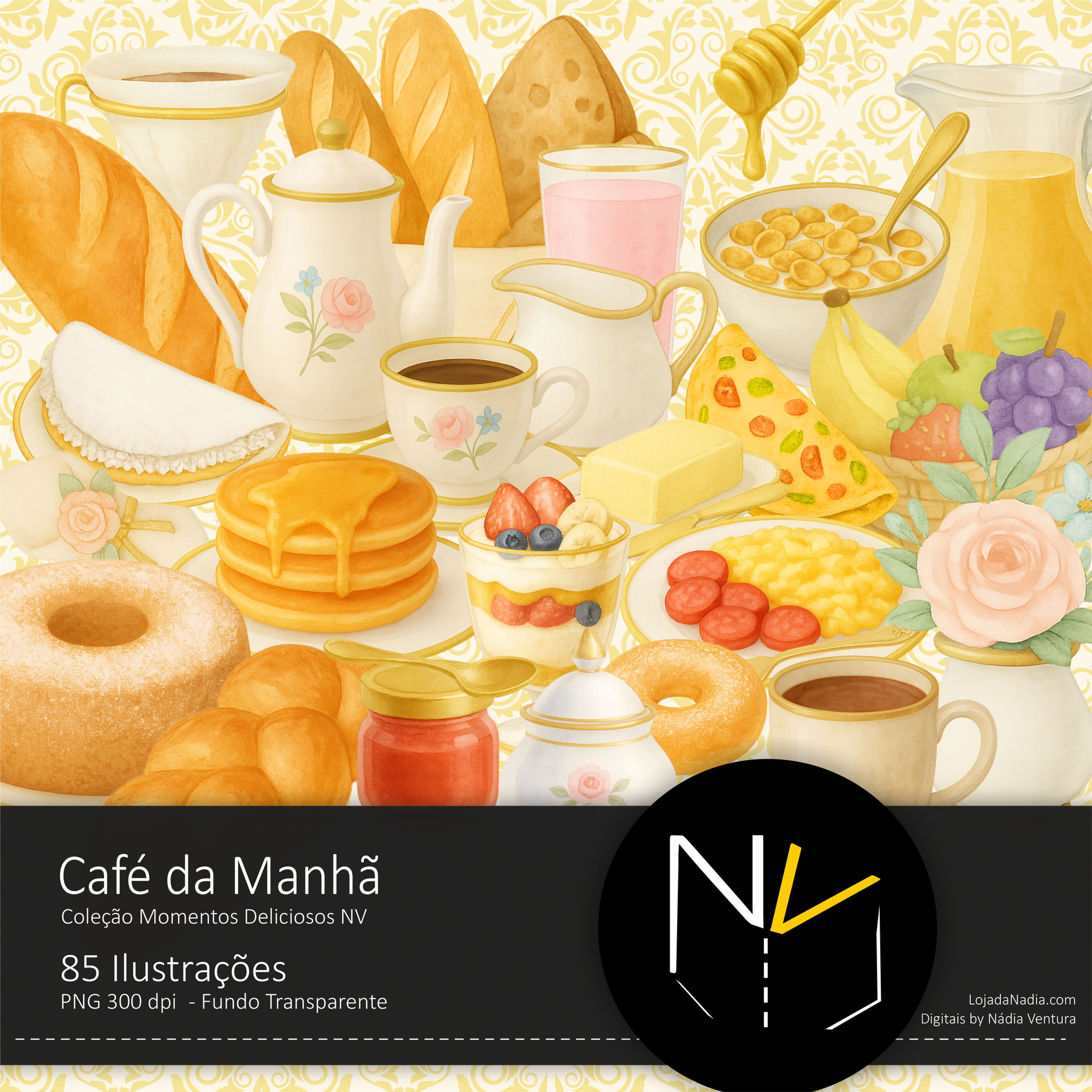 kit Ilustrações CAFE DA MANHA  |  85 elementos PNG - Col. Momentos Deliciosos NV