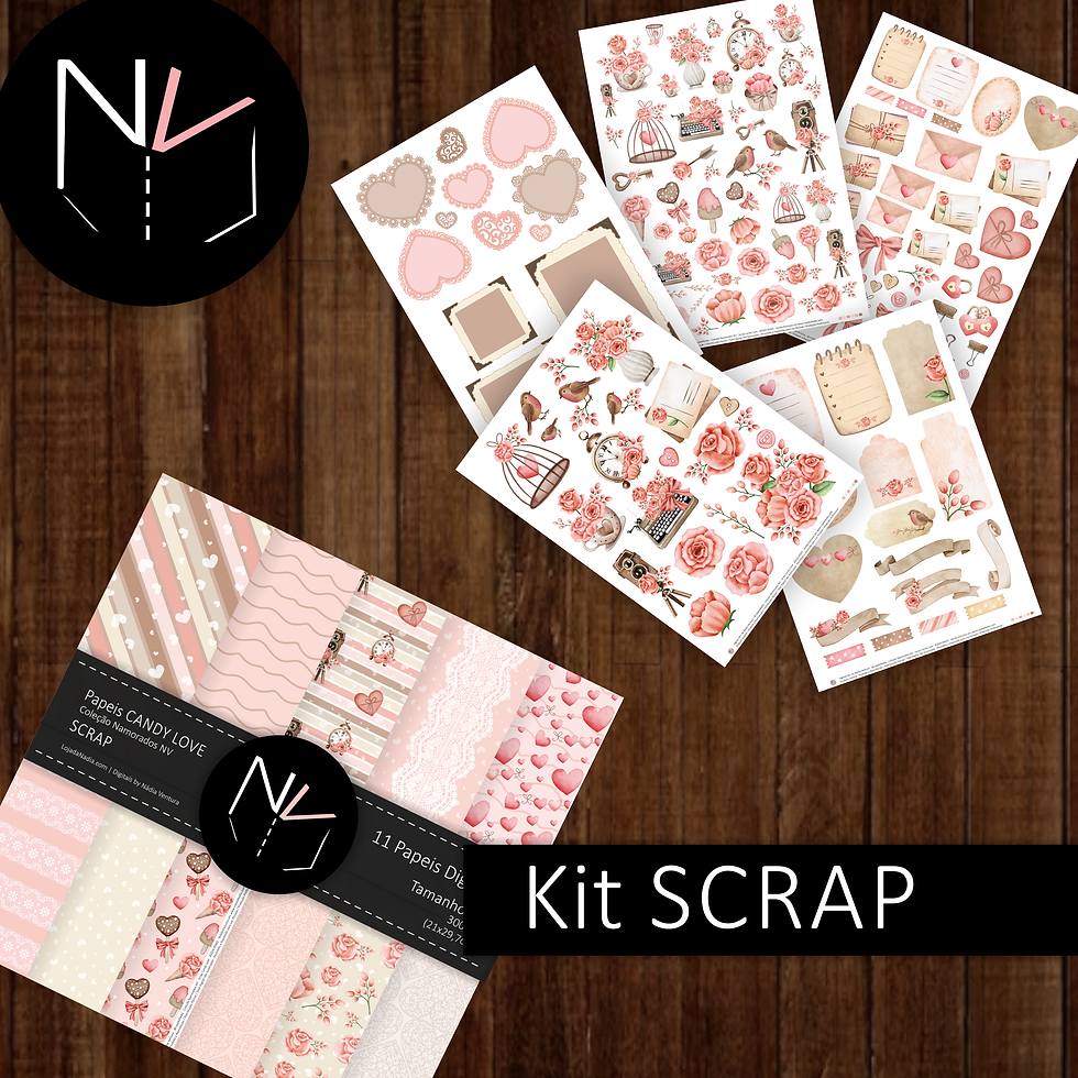 Kit Candy Love  SCRAP - Col. Namorados NV -  144 Elementos + 11 Papeis