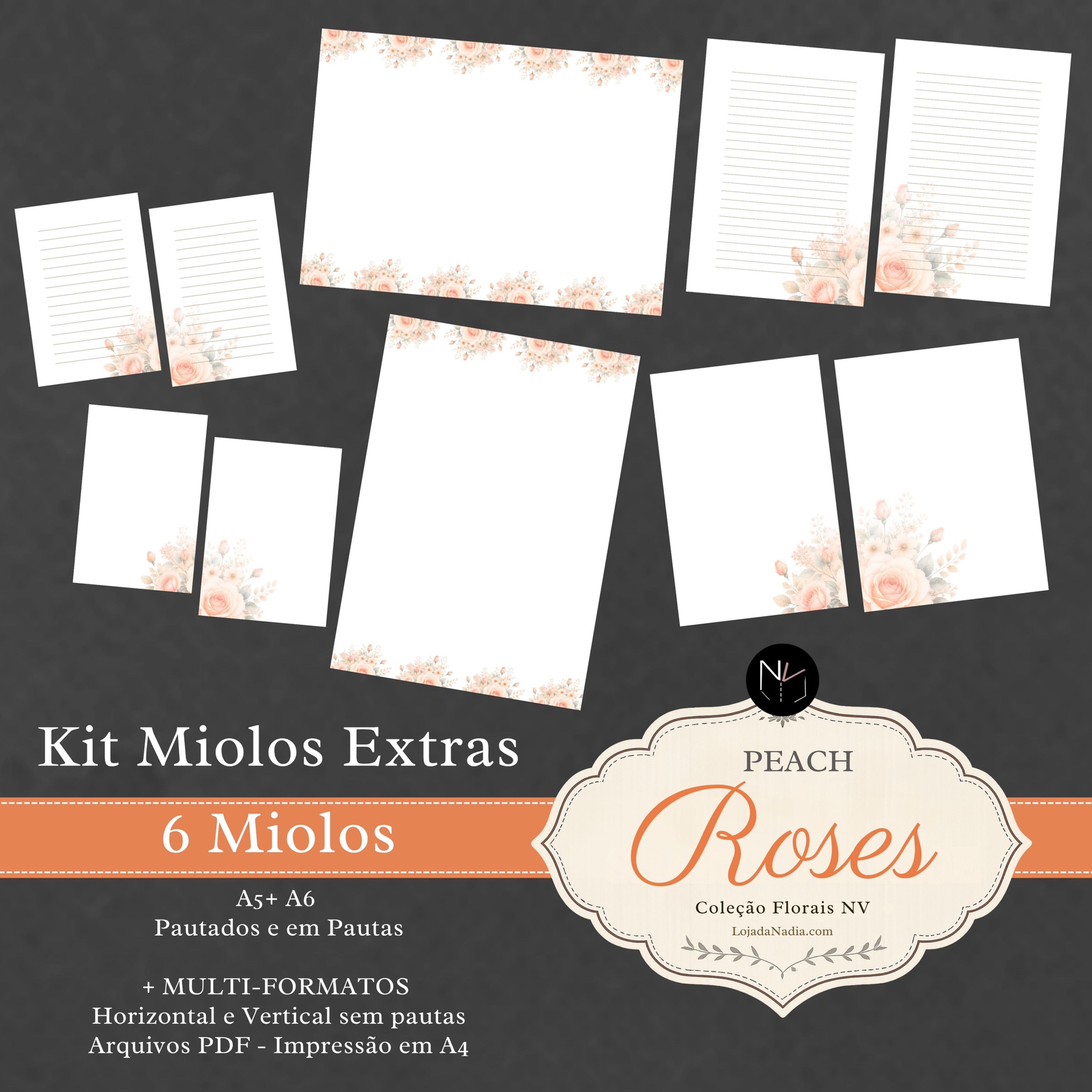PEACH Roses | KIT 6 Miolos Extras - Multiformatos e A5+A6 - Florais NV