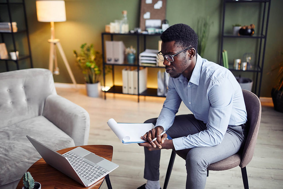 A man engages in a virtual session with an online couples therapist in California, illustrating how telehealth therapy in Colorado and online therapy in California support connection and healing.