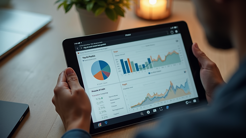 High angle view of a person analyzing blog traffic data on a tablet