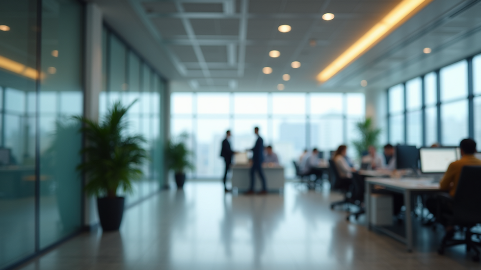 Wide angle view of a busy modern office space