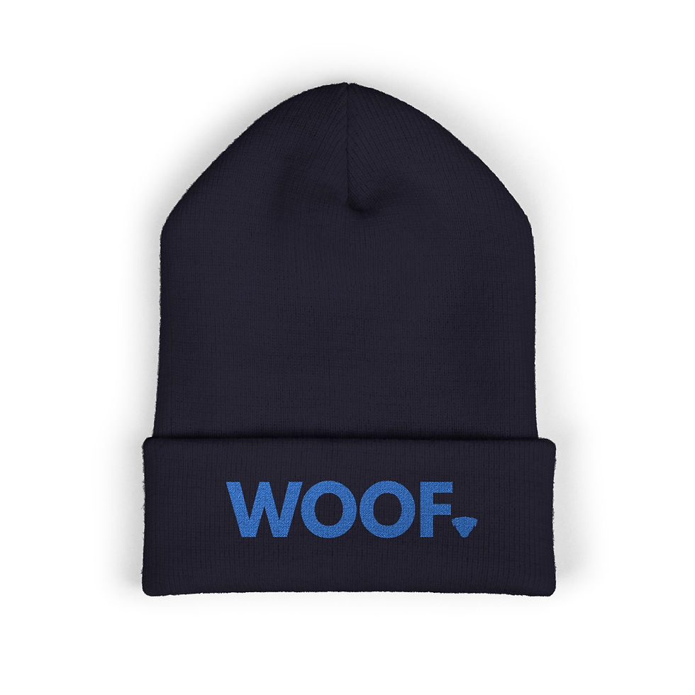 Thumbnail: Woof Embroidered Beanie – Classic Cuffed Hat for Dog Lovers, Winter Wear