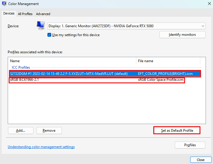 Now you can switch between the filter or your default profile by clicking on "Set as Default Profile"