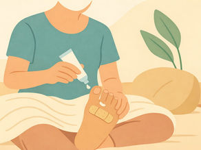 A Person apppyling cream to foot after surgery to reduce swelling and support healing during recovery