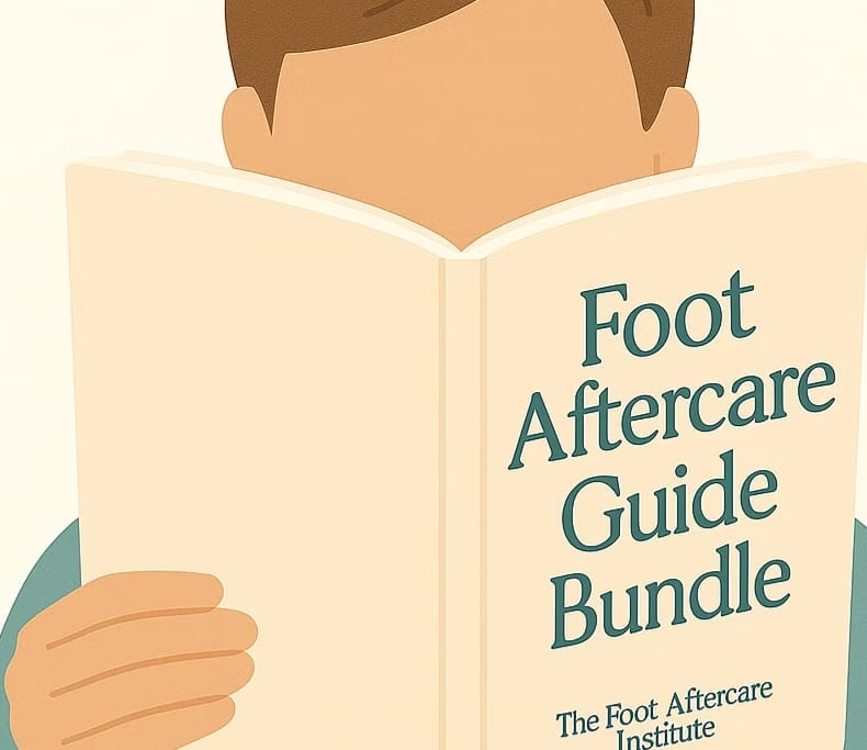 illustration of someone reading the "foot aftercare guide bundle" from The Foot Aftercare Institute