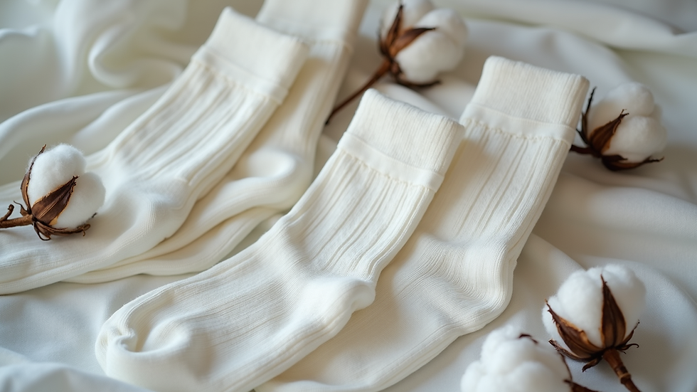 Close-up of cotton socks arranged neatly