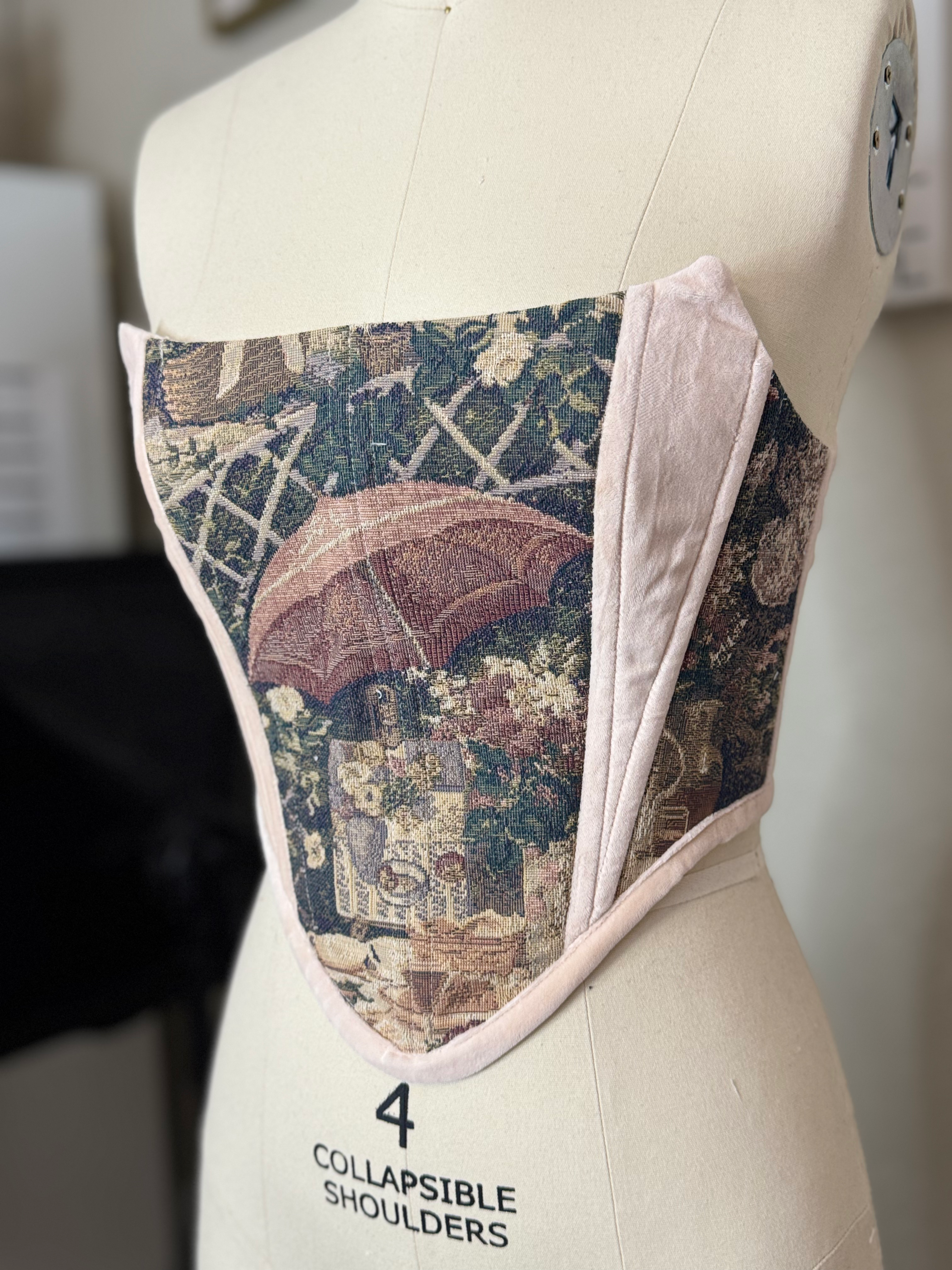 Umbrella Tapestry Blush Velvet Corset Top