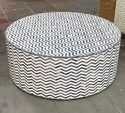 Bone Inlay Coffee Table Round  in White & Grey