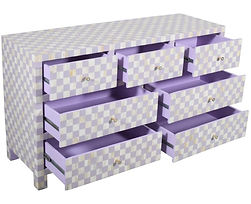 Bone Inlay Checkerboard Design 4 Drawe0rs Chest in Lilac Color