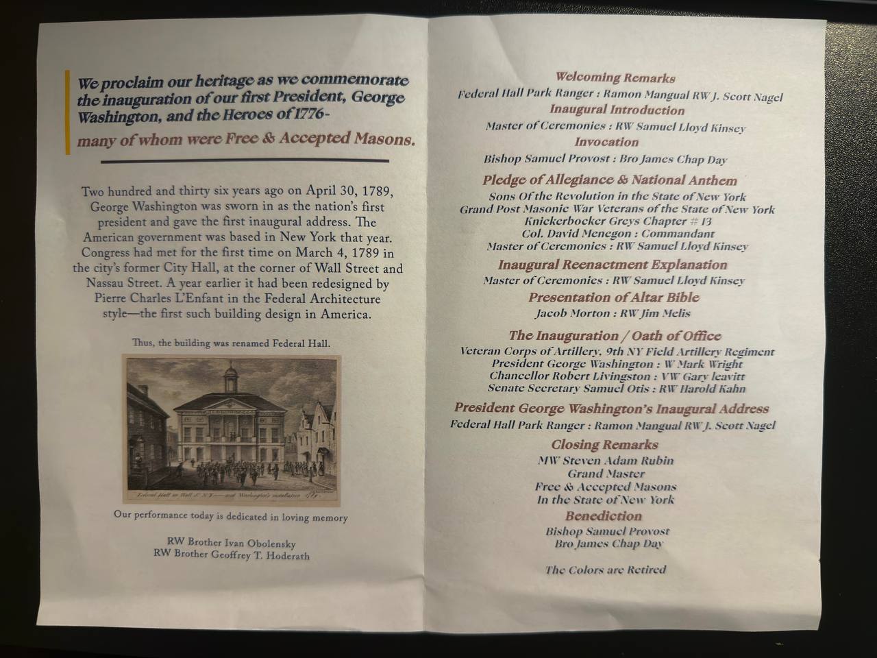 Program interior — order of events, Sons of the Revolution, VCASNY, Knickerbocker Greys
