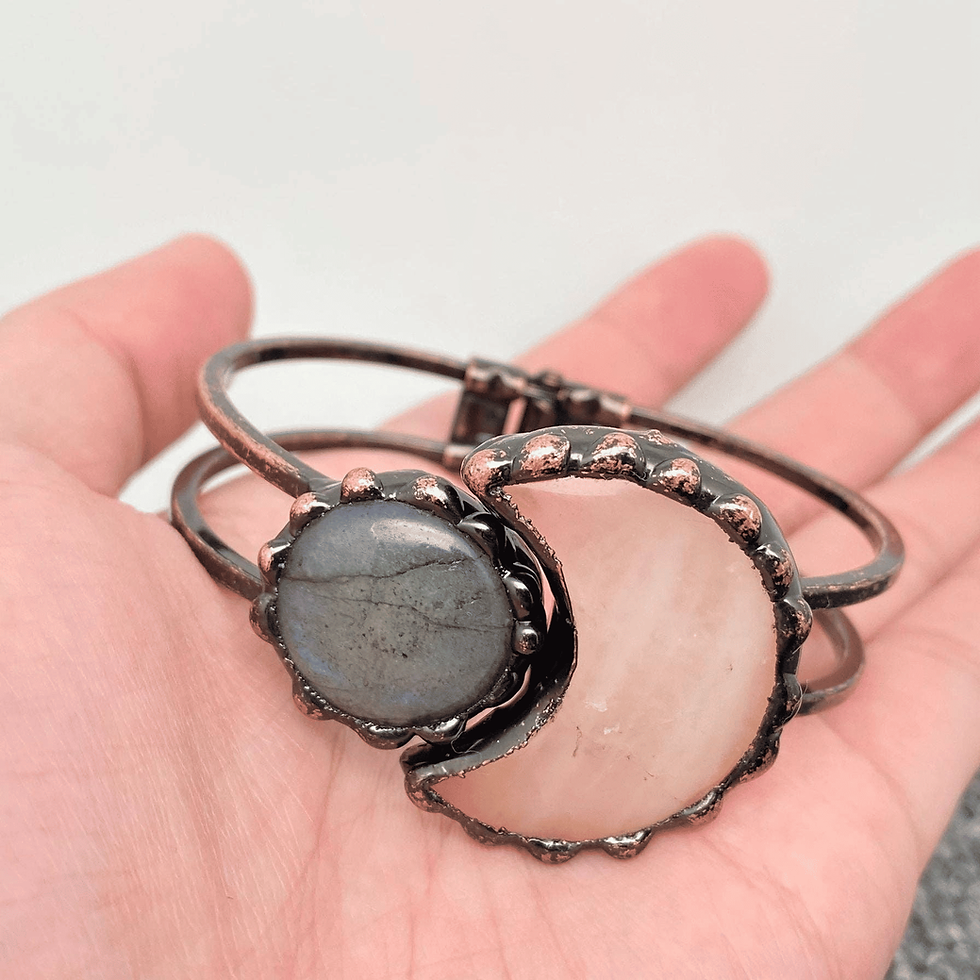 Thumbnail: Mio Queena Star Moon Element Natural Stone Cuff Bracelet