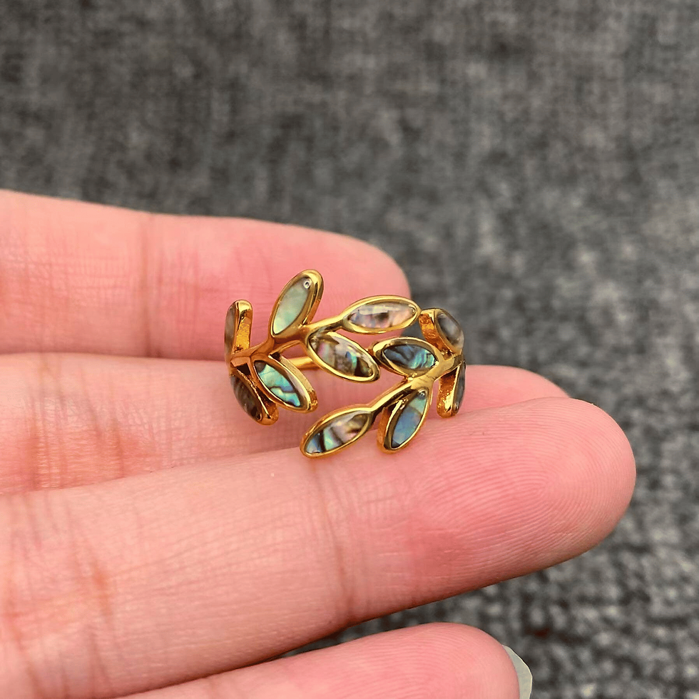Thumbnail: Mio Queena Abalone Shell Leaf Shape 18K Gold Plated Ring