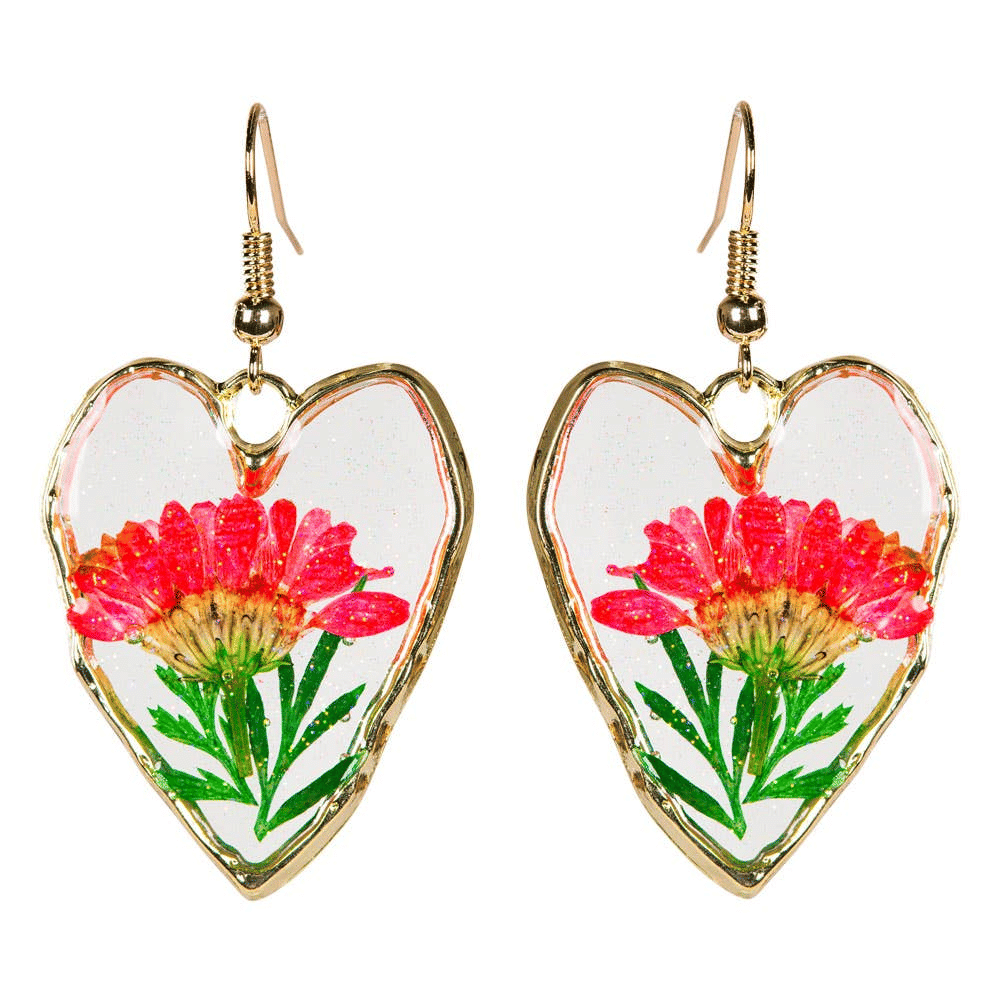 Benjamin International Dried Flower Heart Dangle Earrings