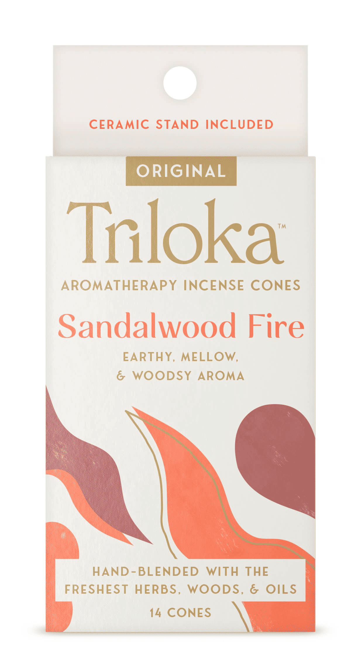Triloka Sandalwood Fire Incense Cones 14 Count Ceramic Stand