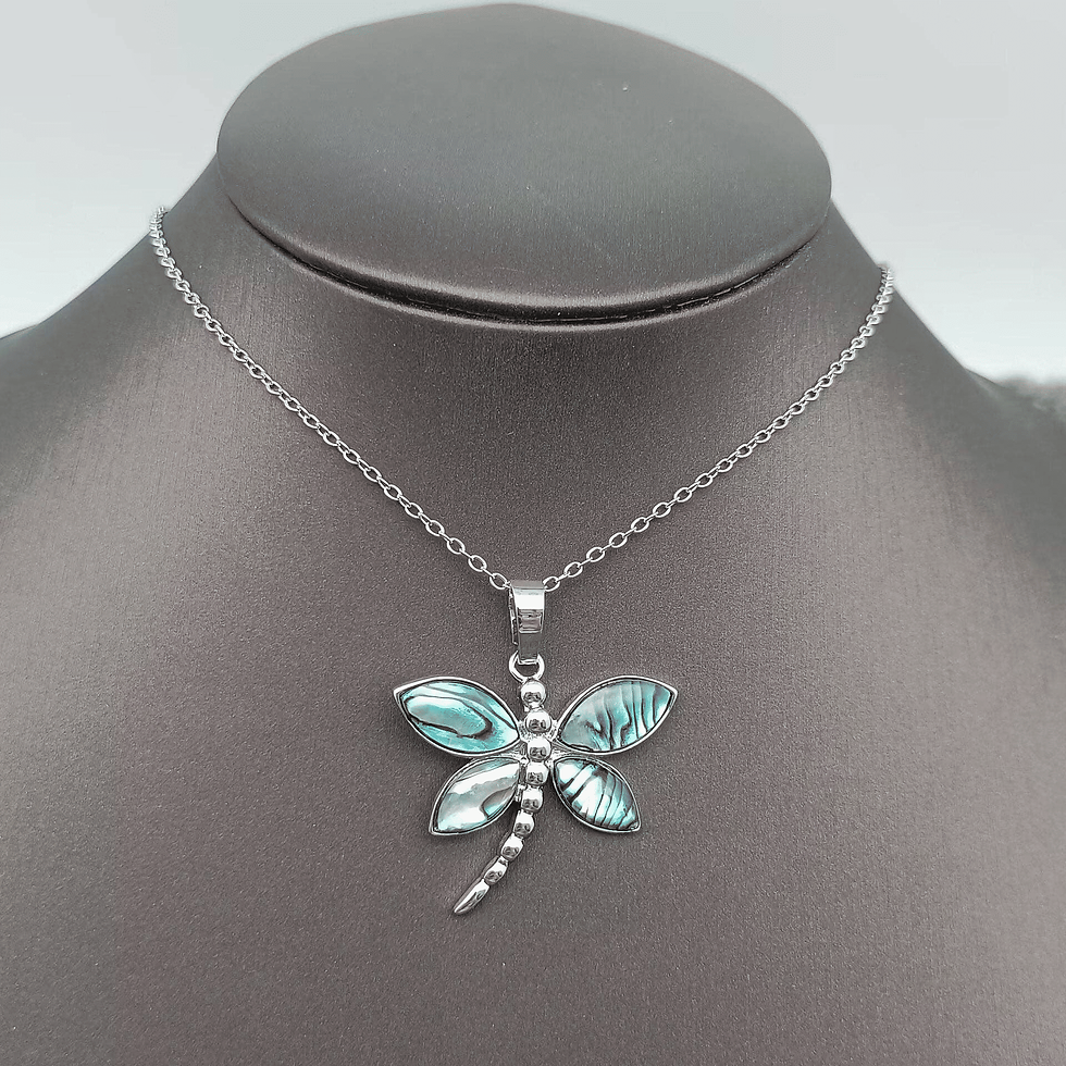 Thumbnail: Mio Queena Natural Abalone Shell Dragonfly Charm Pendant Necklace