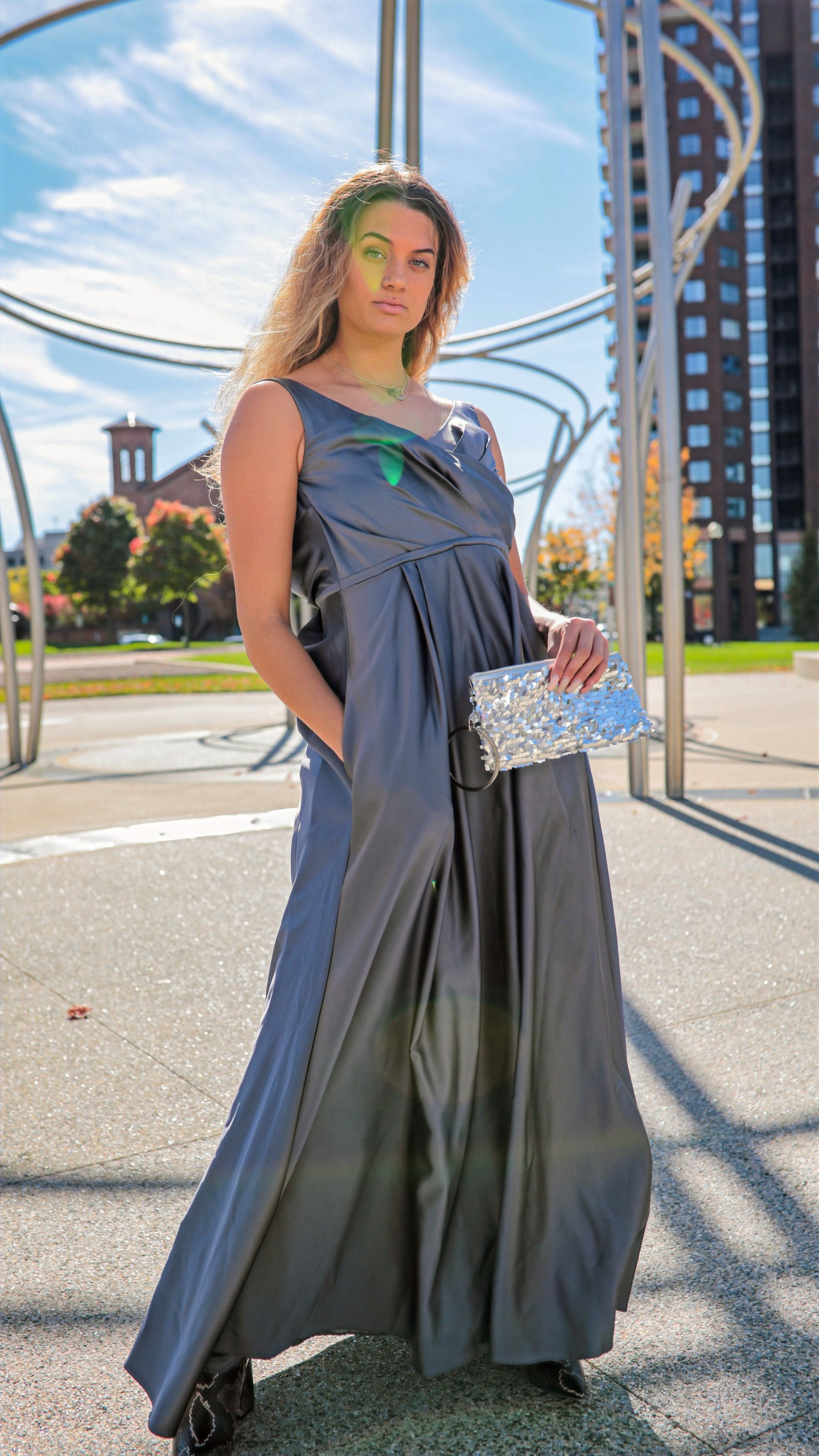 David's Bridal Pleated Gown