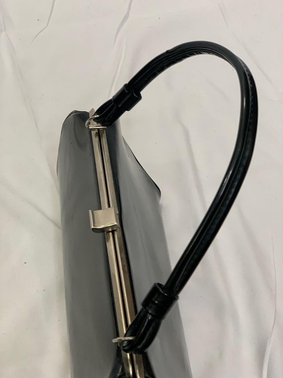 Thumbnail: Vintage 50s Kiss Lock Patent Leather Top Handle Bag