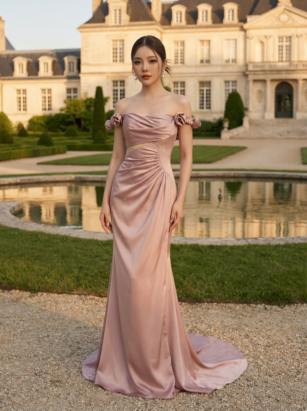 Stylish evening gowns in Singapore suitable for gala events, prom nights, dinner and dance, birthday celebrations and ROM ceremonies, featuring wedding-coloured gowns and simple colour gowns for modern women, available for rental from $590 at Afterpartybride, a Singapore-based bridal and evening gown studio.