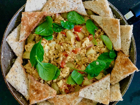 Eating Breakfast at Home with a Delicious Scrambled Egg Bowl