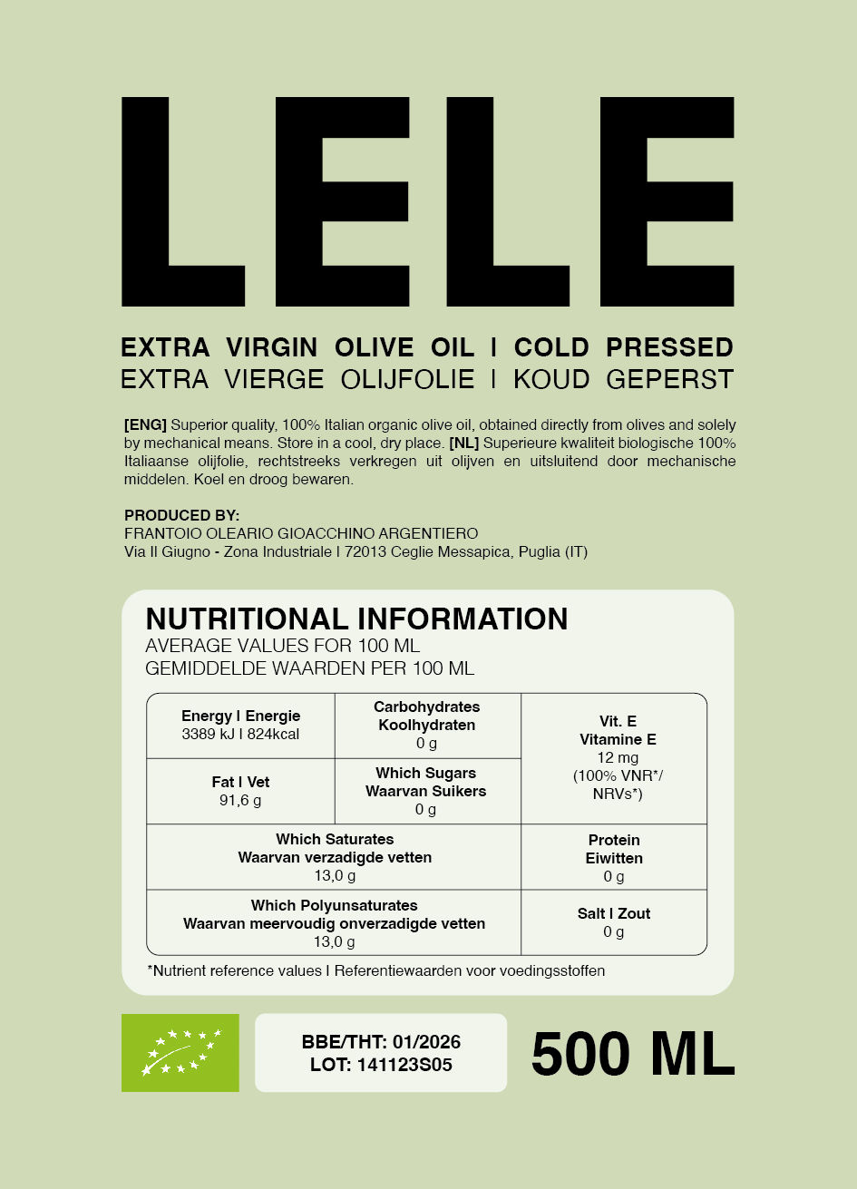 Thumbnail: LELE | Organic Extra Virgin Olive Oil Bottle | 500 ml