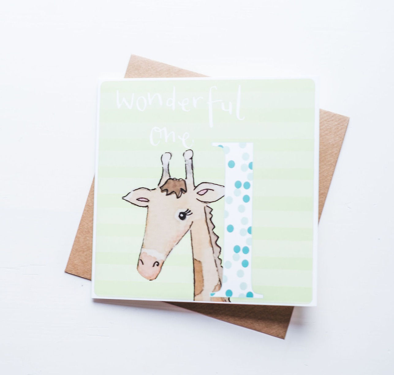 Wonderful One - First Birthday Card - green background