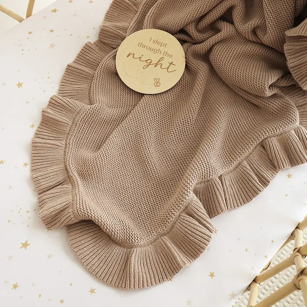 Thumbnail: Hazelnut Ruffle Knit Organic Baby Blanket