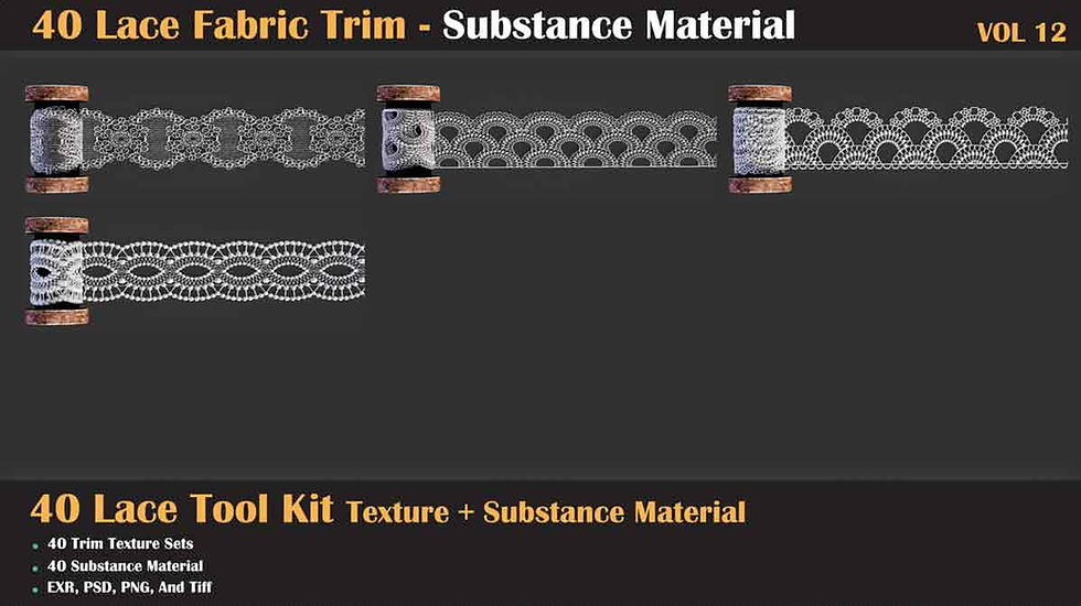 Thumbnail: 40 Lace Fabric Trim Pattern + Substance Tools - VOL 12