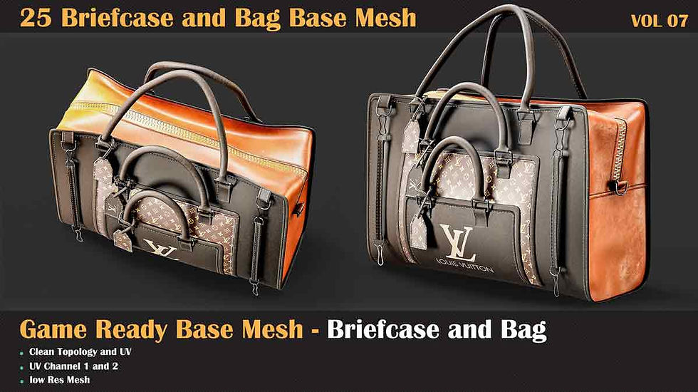 Thumbnail: 25 Briefcase and Bag Base Mesh - VOL 08 ( Game Ready )
