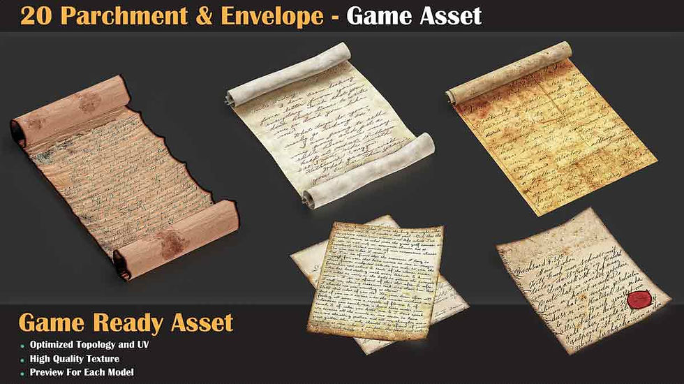 Thumbnail: 20 Parchment & Envelope - Game Asset