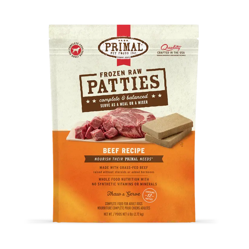Beef Recipe Frozen Raw Patties Dog Food, Primal
